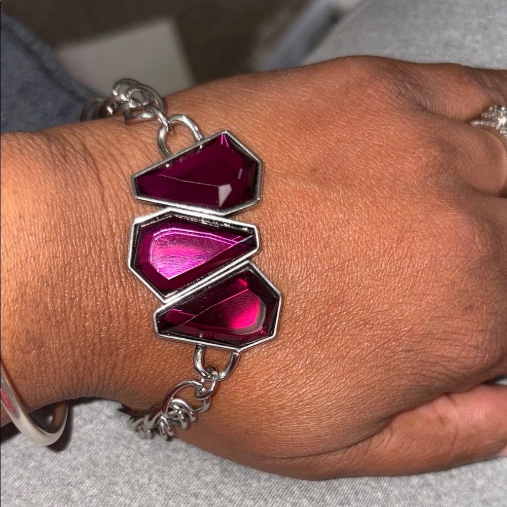 Pink and Silver Geometric Gemstone Bracelet